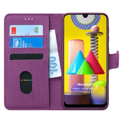 Microsonic Samsung Galaxy M31 Kılıf Fabric Book Wallet Mor