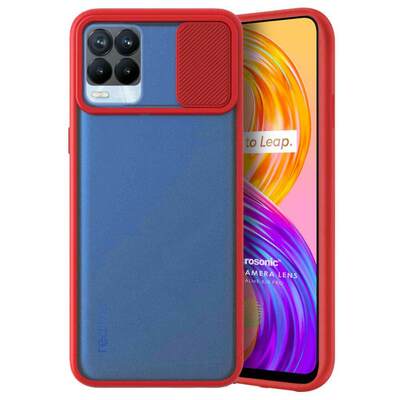 Microsonic Realme 8 Kılıf Slide Camera Lens Protection Kırmızı