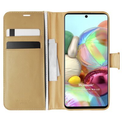 Microsonic Samsung Galaxy A71 Kılıf Delux Leather Wallet Gold