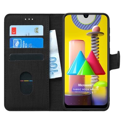 Microsonic Samsung Galaxy M31 Kılıf Fabric Book Wallet Siyah