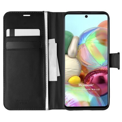 Microsonic Samsung Galaxy A71 Kılıf Delux Leather Wallet Siyah