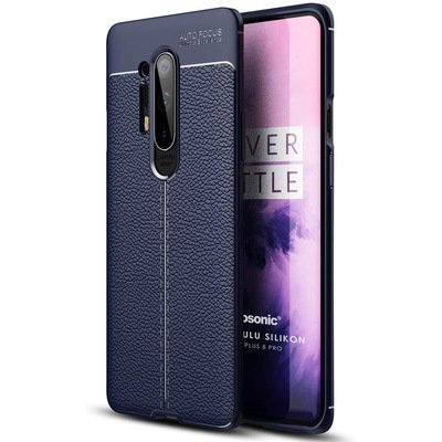 Microsonic OnePlus 8 Pro Kılıf Deri Dokulu Silikon Lacivert