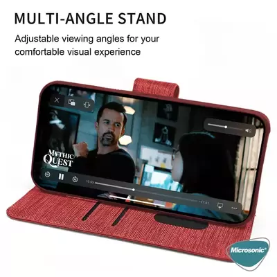 Microsonic Samsung Galaxy A34 Kılıf Fabric Book Wallet Kırmızı