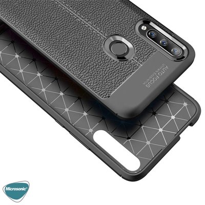 Microsonic Huawei Y7P Kılıf Deri Dokulu Silikon Siyah