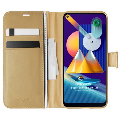 Microsonic Samsung Galaxy M11 Kılıf Delux Leather Wallet Gold