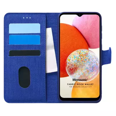 Microsonic Samsung Galaxy A14 Kılıf Fabric Book Wallet Lacivert