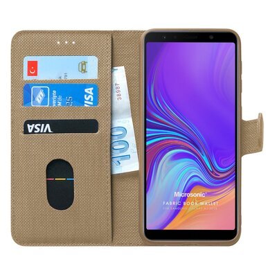 Microsonic Samsung Galaxy A7 2018 Kılıf Fabric Book Wallet Gold