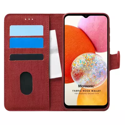 Microsonic Samsung Galaxy A14 Kılıf Fabric Book Wallet Kırmızı