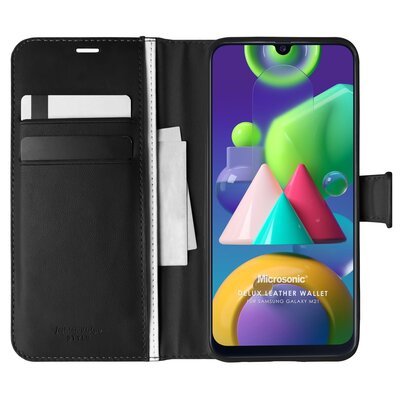 Microsonic Samsung Galaxy M21 Kılıf Delux Leather Wallet Siyah