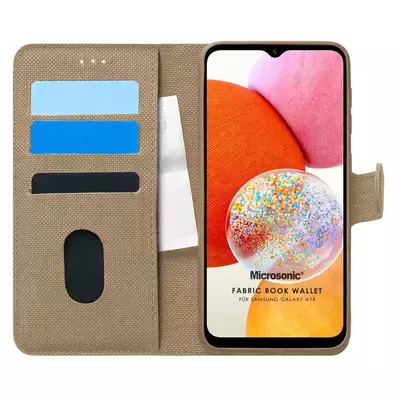 Microsonic Samsung Galaxy A14 Kılıf Fabric Book Wallet Gold