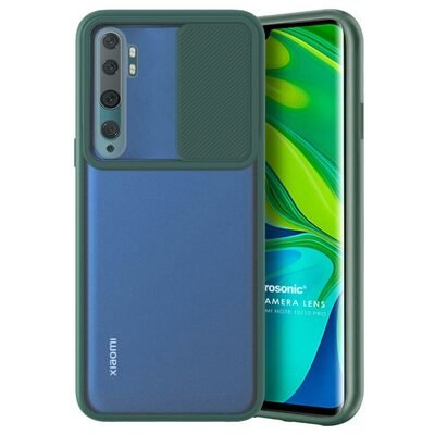 Microsonic Xiaomi Mi Note 10 Kılıf Slide Camera Lens Protection Koyu Yeşil