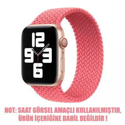 Microsonic Apple Watch Series 5 44mm Kordon, (Large Size, 160mm) Braided Solo Loop Band Pembe