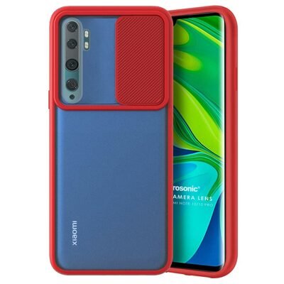 Microsonic Xiaomi Mi Note 10 Kılıf Slide Camera Lens Protection Kırmızı