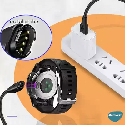 Microsonic Garmin Vivomove Sport Manyetik USB Şarj Kablosu Siyah