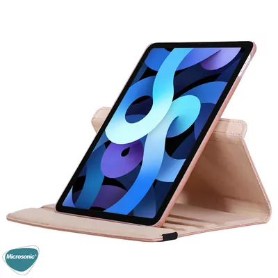 Microsonic Apple iPad Air 11 2024 Kılıf (A2902-A2903) 360 Rotating Stand Deri Gold