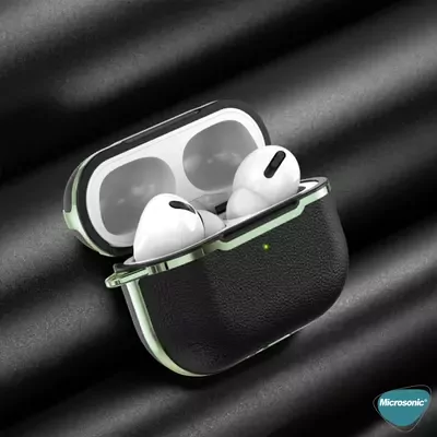 Microsonic AirPods Pro 2.Nesil Kılıf Lüx Deri Görünümlü Siyah Lacivert