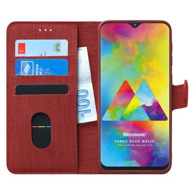 Microsonic Samsung Galaxy M20 Kılıf Fabric Book Wallet Kırmızı