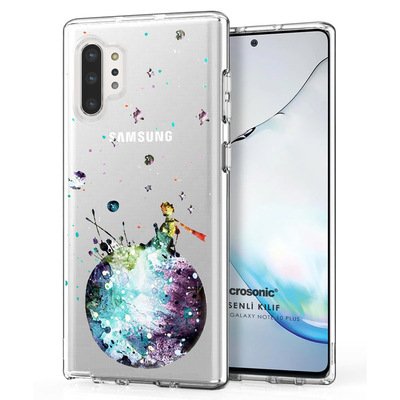 Microsonic Samsung Galaxy Note 10 Plus Desenli Kılıf Küçük Prens Mavi