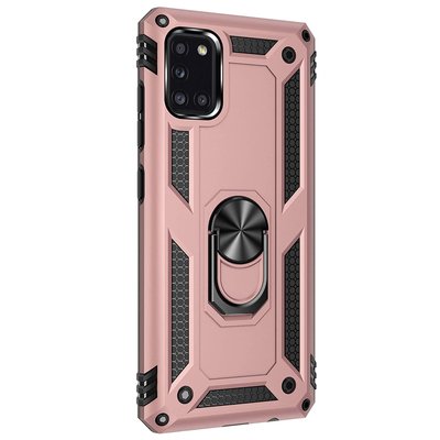 Microsonic Samsung Galaxy A31 Kılıf Military Ring Holder Rose Gold