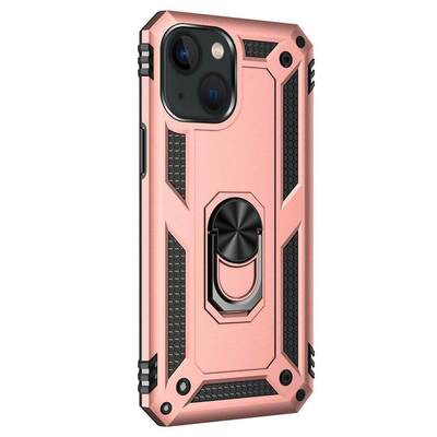 Microsonic Apple iPhone 13 Mini Kılıf Military Ring Holder Rose Gold