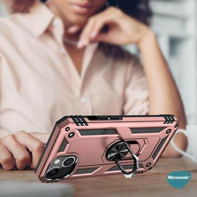 Microsonic Apple iPhone 13 Mini Kılıf Military Ring Holder Rose Gold