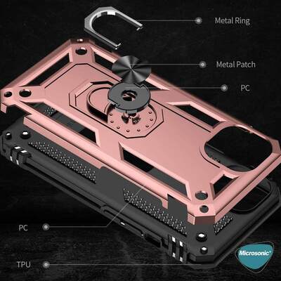 Microsonic Apple iPhone 13 Mini Kılıf Military Ring Holder Rose Gold