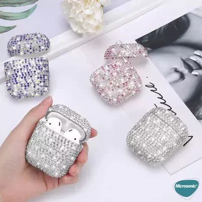 Microsonic AirPods Pro Kılıf Diamond Swarovski Görünümlü Taşlı Rose Gold