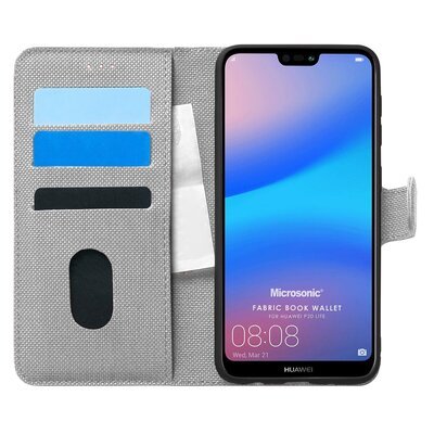 Microsonic Huawei P20 Lite Kılıf Fabric Book Wallet Gri