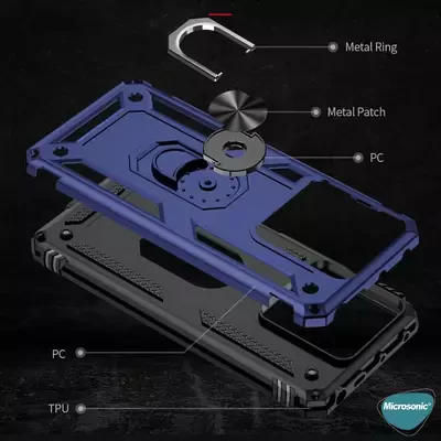 Microsonic Xiaomi Poco M6 Pro 4G Kılıf Military Ring Holder Lacivert