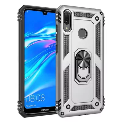 Microsonic Huawei Y7 Prime 2019 Kılıf Military Ring Holder Gümüş