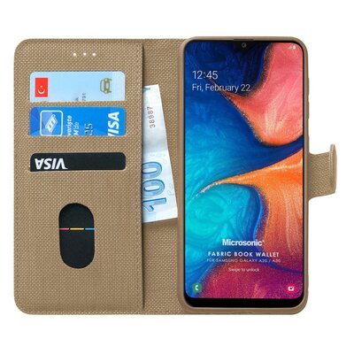 Microsonic Samsung Galaxy A20 Kılıf Fabric Book Wallet Gold