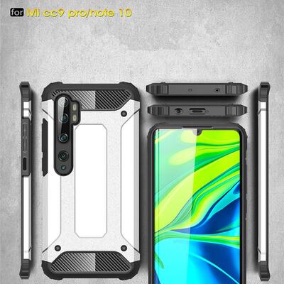 Microsonic Xiaomi Mi Note 10 Kılıf Rugged Armor Gümüş