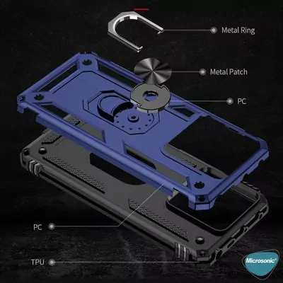 Microsonic Xiaomi Redmi Note 13 Pro 4G Kılıf Military Ring Holder Gümüş