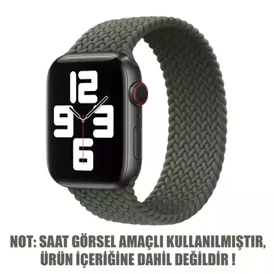 Microsonic Apple Watch Series 4 44mm Kordon, (Large Size, 160mm) Braided Solo Loop Band Koyu Yeşil