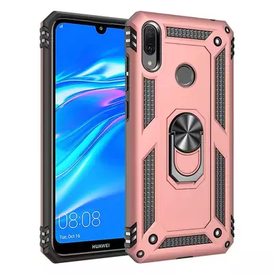 Microsonic Huawei Y7 Prime 2019 Kılıf Military Ring Holder Rose Gold