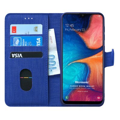 Microsonic Samsung Galaxy A20 Kılıf Fabric Book Wallet Lacivert