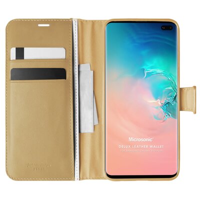 Microsonic Samsung Galaxy S10 Plus Kılıf Delux Leather Wallet Gold