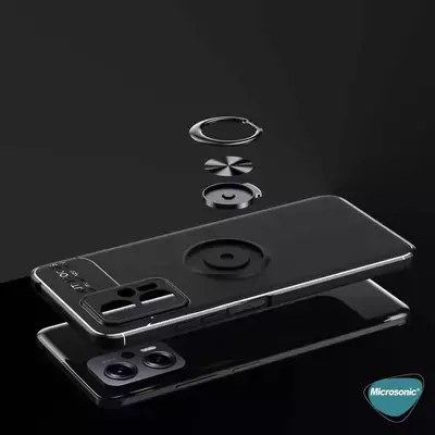 Microsonic Xiaomi Poco X4 GT Kılıf Kickstand Ring Holder Siyah