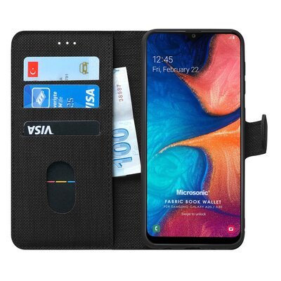 Microsonic Samsung Galaxy A20 Kılıf Fabric Book Wallet Siyah