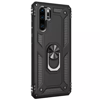 Microsonic Huawei P30 Pro Kılıf Military Ring Holder Siyah