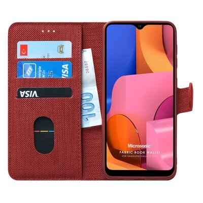 Microsonic Samsung Galaxy A20s Kılıf Fabric Book Wallet Kırmızı