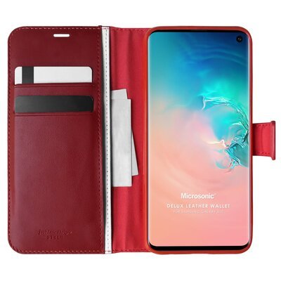 Microsonic Samsung Galaxy S10 Kılıf Delux Leather Wallet Kırmızı