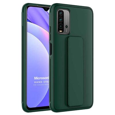 Microsonic Xiaomi Redmi Note 9 4G Kılıf Hand Strap Koyu Yeşil