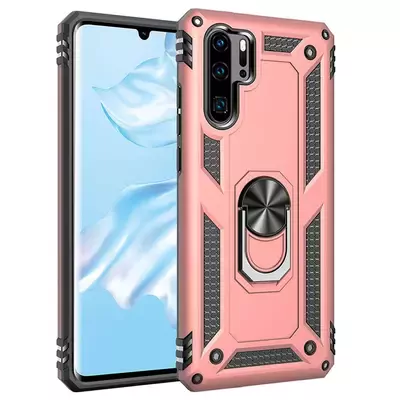 Microsonic Huawei P30 Pro Kılıf Military Ring Holder Rose Gold