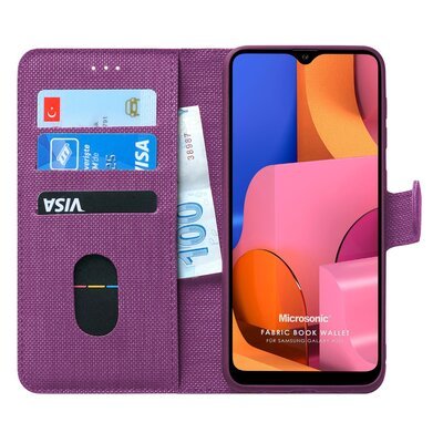 Microsonic Samsung Galaxy A20s Kılıf Fabric Book Wallet Mor