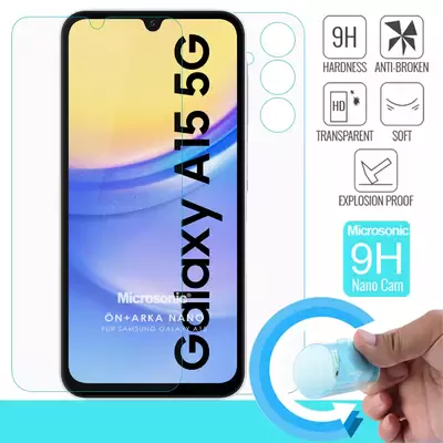 Microsonic Samsung Galaxy A15 Ön + Arka Nano Cam Ekran Koruyucu