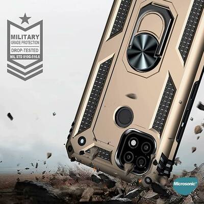 Microsonic Realme C21 Kılıf Military Ring Holder Gümüş