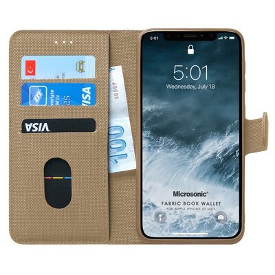 Microsonic Apple iPhone XS Max Kılıf Fabric Book Wallet Gold