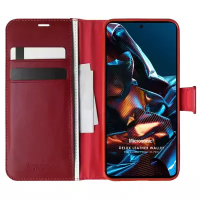 Microsonic Xiaomi Poco X5 Pro Kılıf Delux Leather Wallet Kırmızı