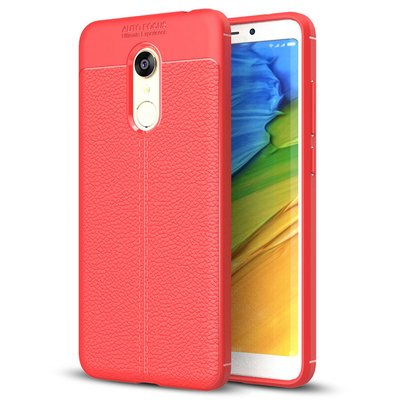 Microsonic Xiaomi Redmi 5 Plus Kılıf Deri Dokulu Silikon Kırmızı